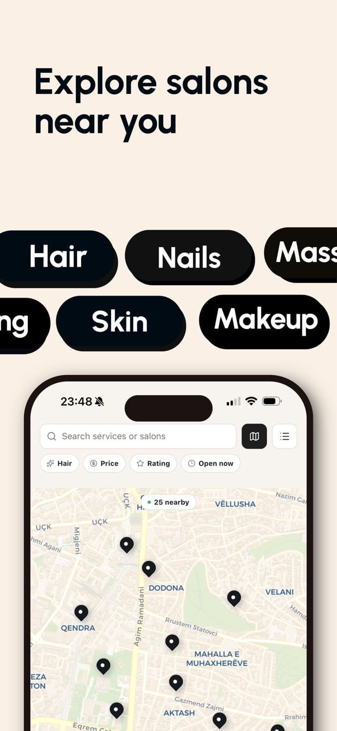 Salonza screen from the App Store